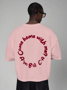 STYNVO Men's Letter Print Casual Round Neck Short Sleeve T-Shirt, Summer - Pink - View 3