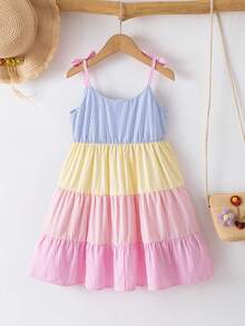 SHEIN Elladie kids 夏季女童休闲撞色条纹吊带连衣裙 - 彩色 - 查看 2