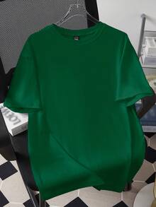 Manfinity Hypemode T-shirt à manches courtes pour homme, col rond, couleur unie, polyvalent, pour un port quotidien décontracté - Vert sapin - Voir 1