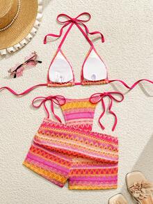 Vaytide Bộ bikini mùa hè mới, chất liệu vải vintage, gợi cảm, hở lưng, buộc dây hai bên, cạp cao, cúp ngực tam giác, thích hợp cho kỳ nghỉ lãng mạn của phụ nữ. - Nhiều màu - Xem 3