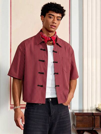 SWAVVY Camisa casual de manga corta con rayas minimalista para hombre