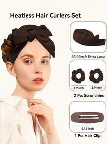 4Pcs Heatless Curler Set - No Heat Overnight Hair Rollers For Long Hair, Soft Ribbon Wrapped Styling Tool With Hair Ties & Clips, Suitable For All Hair Types, Sleep-In Curling Kit - Brown - View 3