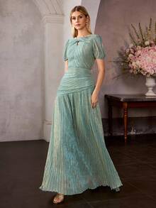 MOTF Soiréza Đầm maxi dự tiệc thanh lịch tay ngắn cổ tròn với thiết kế khoét lỗ ở cổ. - Màu xanh Bạc hà - Xem 6