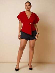 Hauture Top elegante & sexy para mujer talla grande, versátil para el trabajo y el transporte - Rojo - Ver 3