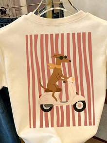 Algodón puro Camiseta de Mujer DrmWander, Estilo Casual Urbano con Estampado Gráfico, Camiseta de Manga Corta, Bonita para el Verano,ropa deportiva de mujer - Albaricoque - Ver 2