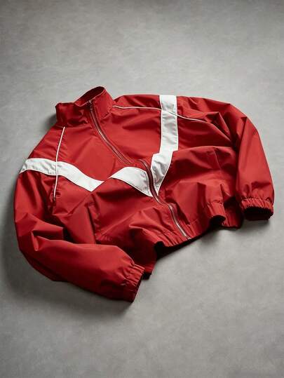 PAVTROS Men's Stand Collar Contrast Color Zip-Up Jacket Football