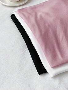 SHEIN EZwear Bộ 3 áo thun cổ chữ V mềm mại, màu trắng + đen + tím nhạt, cỡ lớn, dễ phối đồ cho mùa xuân và hè. - Bụi tím - Xem 6