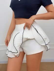Rina Fox Women's Solid Color Skirt, Puff Skirt, Sporty Skirt With Contrast Trim - White - View 5