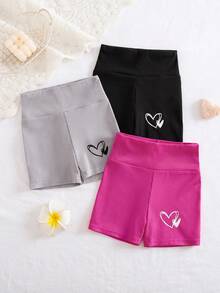 SHEIN 3件套女童纯色爱心图案针织打底裤套装 - 彩色 - 查看 5