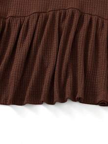 SHEIN VCAY Plus Size Women's Solid Color V-Neck Ruched Short Sleeve Casual T-Shirt - Coffee Brown - View 5