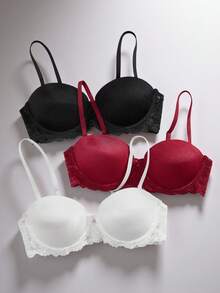 EmpressEnvy 3pcs Contrast Lace Underwire Bra - Multicolor - View 1