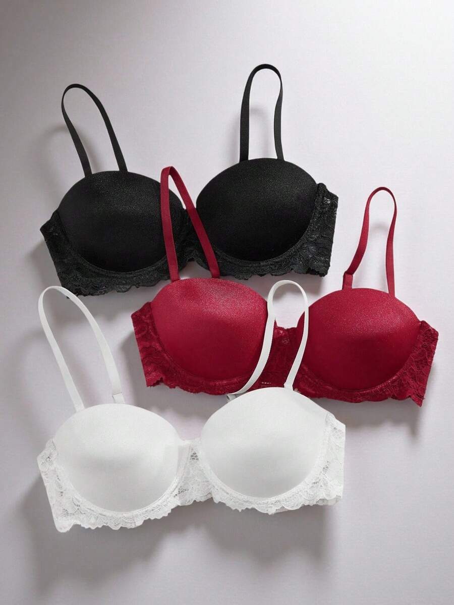 EmpressEnvy 3pcs Contrast Lace Underwire Bra - Multicolor - View 1