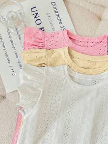 SHEIN LMoss Kids 3件套/少女套装/少女休闲提花针织纯色圆领短袖上衣 - 彩色 - 查看 3
