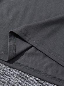 SHEIN Bộ đồ thể thao thường ngày dành cho nữ tuổi teen, áo thun tay ngắn dáng rộng màu xám in chữ tương phản và quần short. - Xám - Xem 6