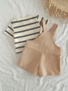 Loomiva Newborn Baby Boy/Girl Cartoon Bear Pattern Knit Soft Round Neck Long Sleeve Raglan Pullover Top And Bib Pants 2-Piece Set - Camel - View 7