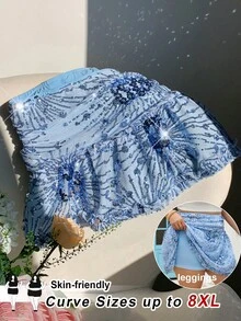 SHEIN CURVE+ Plus Size Women's Sequin Decor Ruffle Hem A-Line Skirt, Fashionable For Party, Wedding Guest, Graduation, Back To School, Birthday Outfit - Blue - View 8