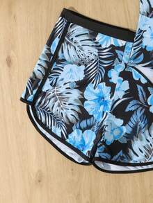 SHEIN Bộ đồ bơi liền thân in họa tiết cây nhiệt đới dành cho thiếu nữ, gồm áo tắm và quần short thể thao, kiểu dáng thời trang thường ngày, phù hợp cho bơi lội và kỳ nghỉ hè (Họa tiết in ngẫu nhiên). - màu đen - Xem 6