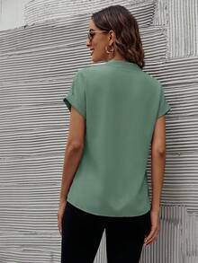 SHEIN Clasi 女士纯色短袖衬衫，适合办公室通勤和休闲穿着 - 薄荷綠 - 查看 2