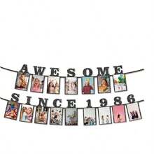 一套“Awesome Since 1996/1986”DIY字母串相框闪光横幅，黑色30/40岁生日相框横幅，30/40岁生日装饰，复古30/40岁生日派对男女通用，单身纪念日礼物 - 多色 - 查看 2
