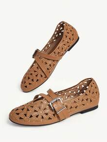 CUCCOO CHICEST Giày bệt nữ thoải mái, thêu rỗng, có khóa cài. - màu nâu - Xem 4