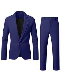 Manfinity Mode Bộ vest nam màu xám nhạt cổ chữ V, kiểu dáng thường ngày, thích hợp cho mùa xuân/hè. - Xanh đậm - Xem 3
