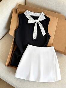 SHEIN Franclia Bộ đồ hai mảnh dành cho nữ - Đen và trắng - Xem 3
