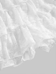 SHEIN Tween女孩休閒優雅時尚蕾絲拼接層次荷葉邊裙褲，白色 - 白色 - 查看 7