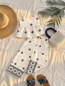 SHEIN Conjunto de camiseta y pantalones para niñas preadolescentes - Albaricoque - Ver 5