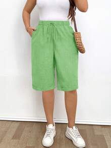EMERY ROSE Pantalones cortos casuales de unicolor talla grande - Verde - View 7