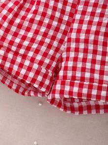 Elladie kids Mädchen gestricktes geripptes rosa asymmetrisches Fünf-Blüten-Top und gerippte Perlknopf-Shorts Set, frisch und lässiger Sommeroutfit - Rot - Übersicht 8