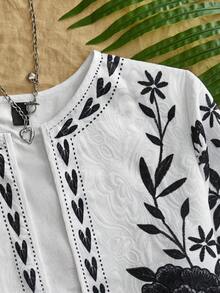 Travachic Chaqueta regular de manga larga con estampado de vacaciones para mujeres - Blanco y Negro - Ver 3