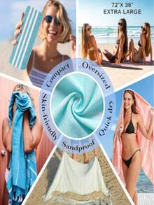 1pc Turkish Beach Towels Striated Pool Swim Bath Towel Sand Free Quick Dry Oversized Sandproof Compact Lightweight Extra Large Adult Cruise Ship Essential Vacation Must Haves Travel Camping Accessories Mom Father Dad Teacher Retirement Graduation Men Women Gift - Multicolor - View 13