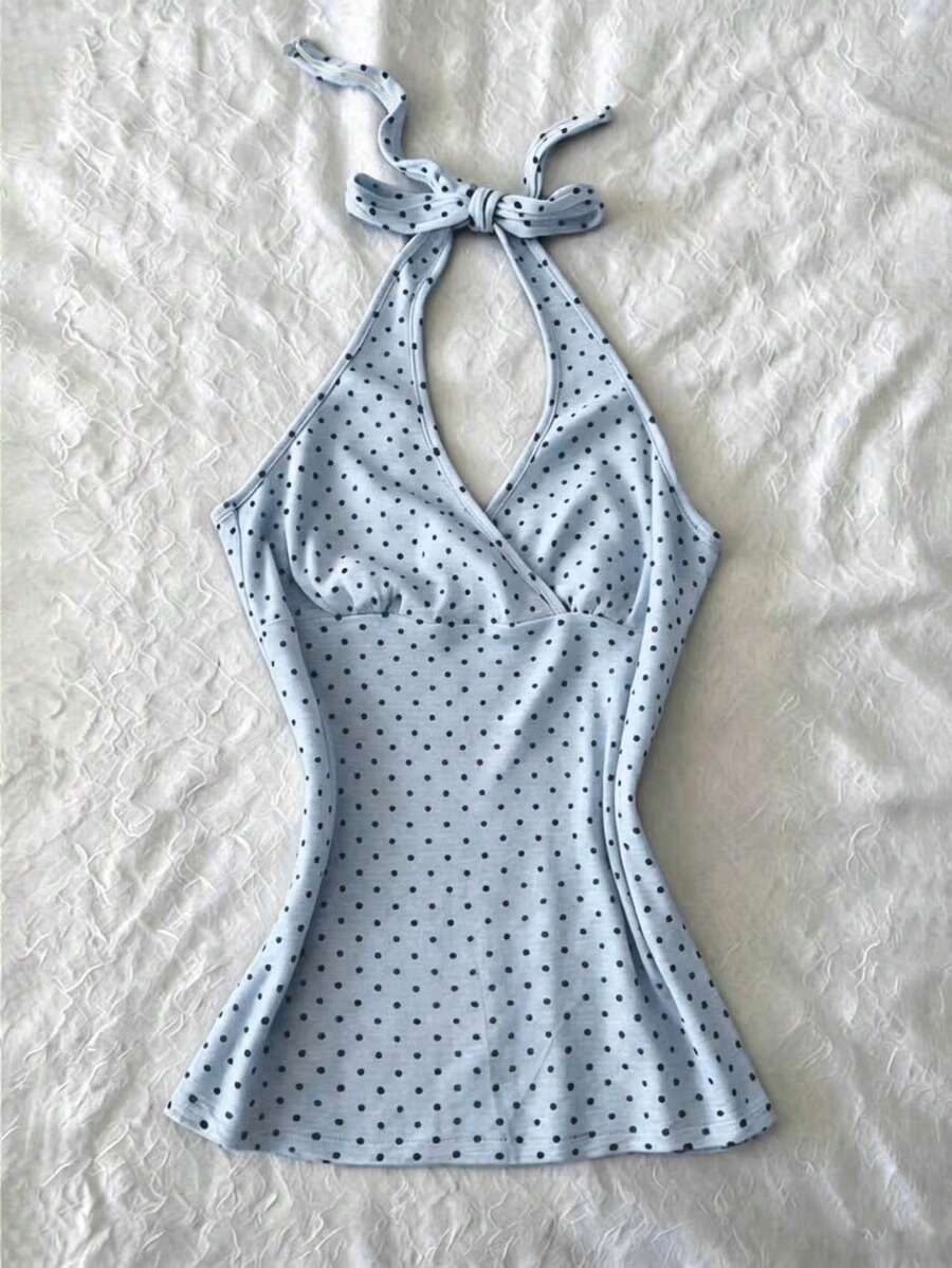 IslaSuriya Tank Top Wanita Model Halter Neck dengan Tali di Belakang dan Motif Digital - MultiWarna - View 1
