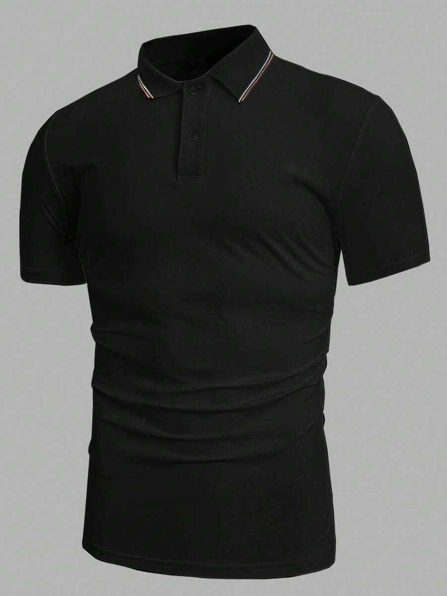 EASEVO Plus Size Men's Casual Short Sleeve Polo Shirt - Black - View 1