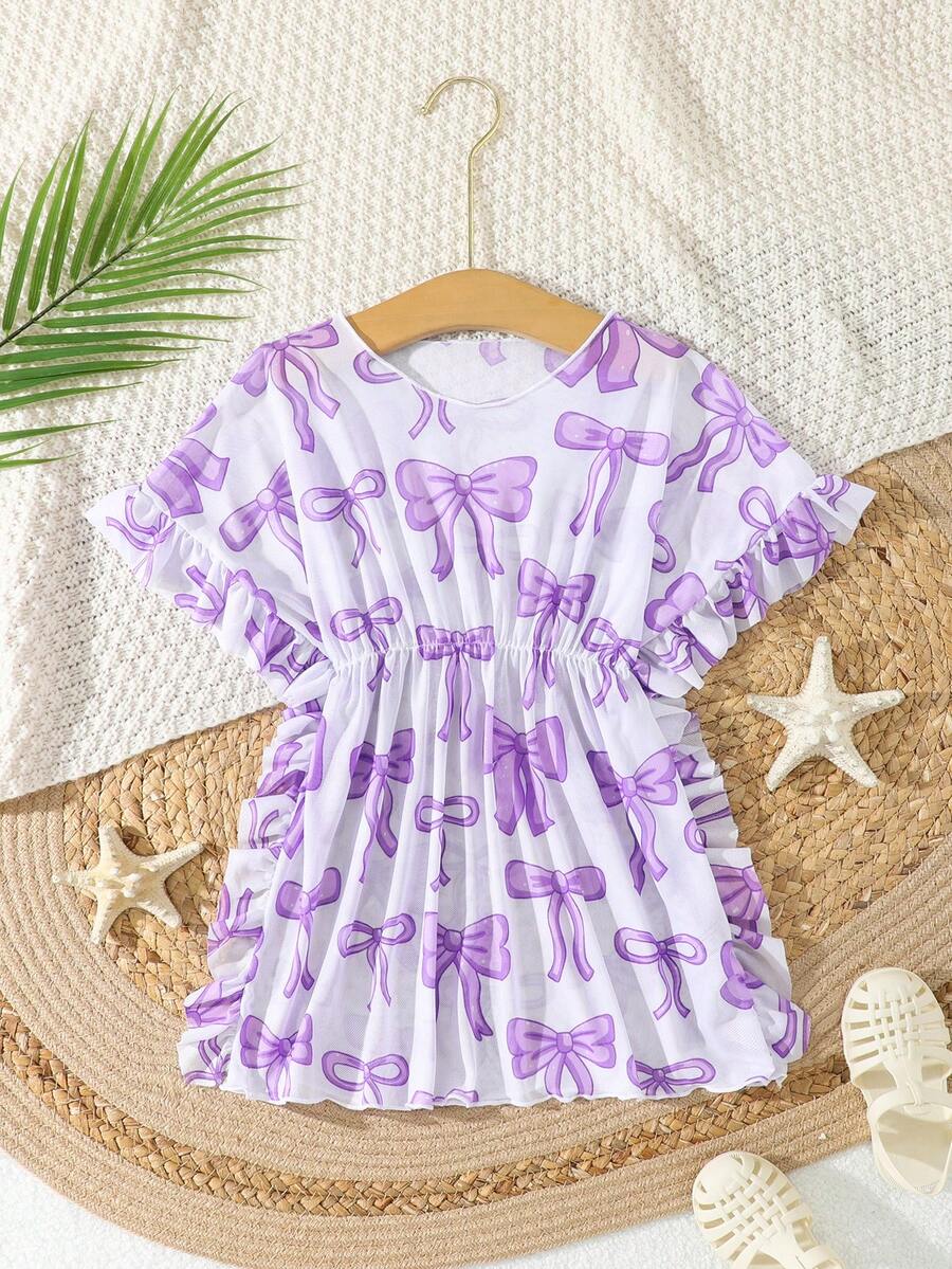 Girls Bow Print Random Print Sunscreen Cover-Up - Mauve Purple - View 1