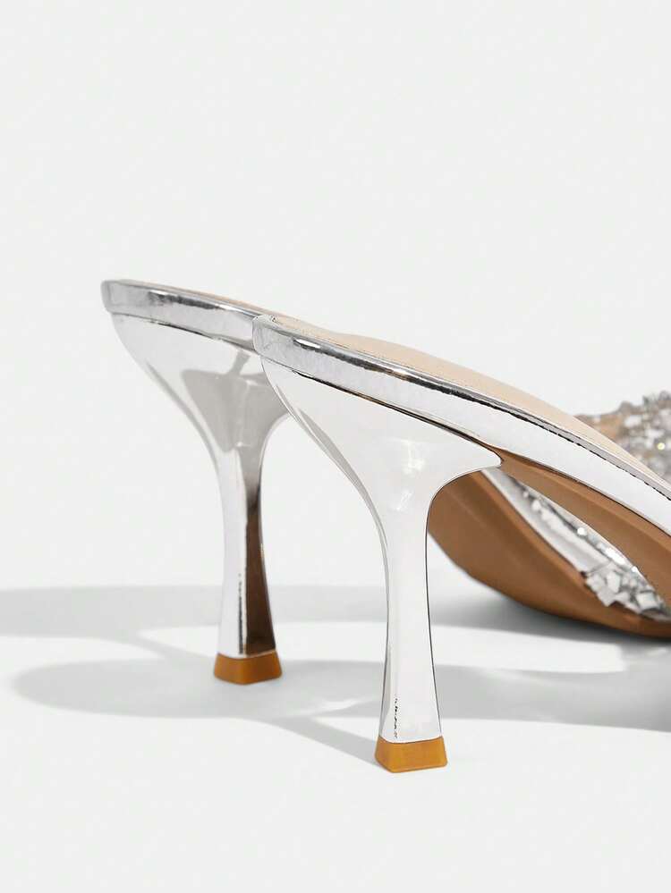 CUCCOO TILAWA Silver Rhinestone Thin-Heeled High-Heeled Sandals, Royal Style, With Its Own Shining Luxury, Both Sexy And Elegant, Suitable For Women Who Pursue Fashion, Daily Commuting, Dating And Shopping, Parties And Banquets And Even Light Dresses Can Be Controlled