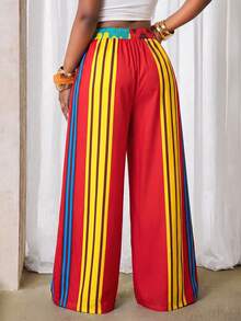 SHEIN BamGlam Quần ống rộng phối màu gợi cảm, kiểu dáng thường ngày có túi, thích hợp cho các bữa tiệc và kỳ nghỉ, mùa hè 2025. - màu xanh lá - Xem 2