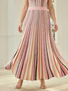 MOTF PREMIUM FALDA DE PUNTO A RAYAS TALLA GRANDE - Rosa - Ver 7