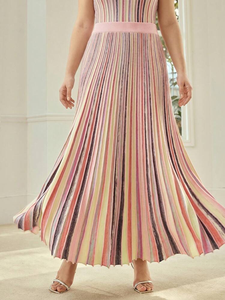 PLUS SIZE STRIPED KNIT SKIRT