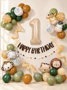 MINKOJA MINKOJA 55 piezas Conjunto de globos de animales, globo de número de 32 pulgadas de color marrón café retro, globo de aluminio de animales de safari caramelo para decoraciones de fiesta de cumpleaños de animales, decoración de globos para vacaciones de verano, baby shower - Ver 2