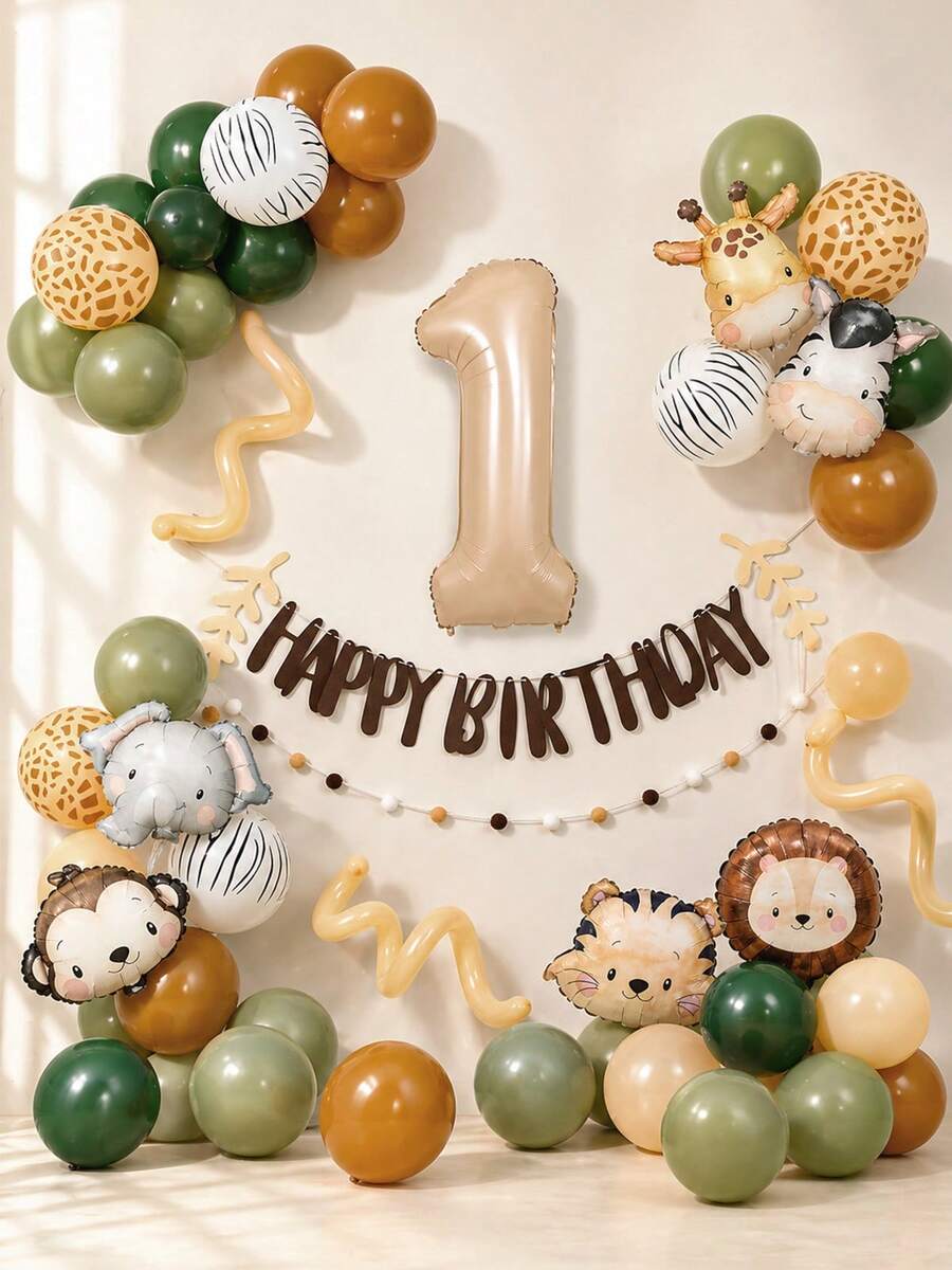 MINKOJA MINKOJA 55 piezas Conjunto de globos de animales, globo de número de 32 pulgadas de color marrón café retro, globo de aluminio de animales de safari caramelo para decoraciones de fiesta de cumpleaños de animales, decoración de globos para vacaciones de verano, baby shower