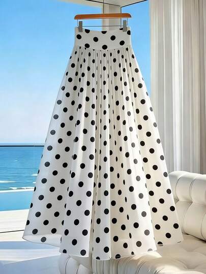 SHEIN PETITE 2026 Neuer eleganter Stil Damen Polka Dot Hoher Taille Glockenrock, Pendler Stil Vintage inspiriertes Damenkleid