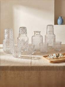 Haus Hana 1Set Embossed Glass Pitcher And Cup Set, Clear Glass With Vintage Diamond Pattern, Holds Water, Juice And Spirits, Multi-Use Drink Serving Kit, For Home Bar, Dining Table & Daily Use, Holiday Gift & Tabletop Decor Supply - View 12