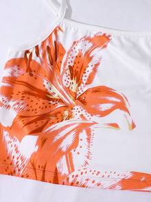SHEIN Sparklyn Bộ đồ 2 món cho tuổi teen, phong cách phối màu ngọt ngào và cá tính, áo sơ mi hoa nhí, áo hai dây + chân váy xếp ly, màu cam rực rỡ và vàng nhạt, kiểu dáng tươi tắn, phù hợp cho hẹn hò, đi chơi, du lịch, trang phục mùa hè. - Màu Cam cháy - Xem 8
