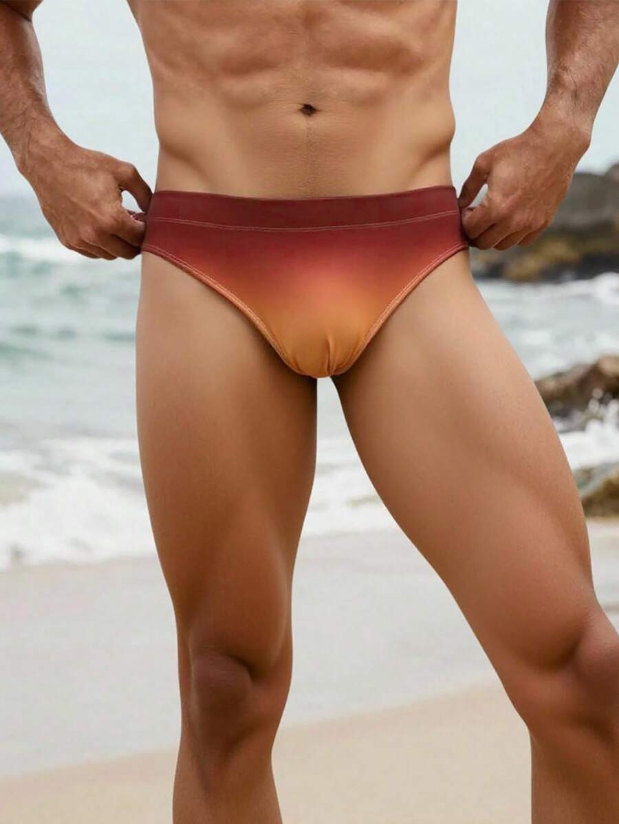 Manfinity KASUA Men's Ombre Color Triangular Swim Trunks, Beach & Holiday - Red - View 1