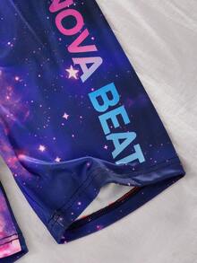 2件套少女短袖短裤睡衣套装，未来主义“NOVA BEAT”主题夜光印花睡衣，采用弹力舒适面料，适合休闲居家穿着。 - 彩色 - 查看 5