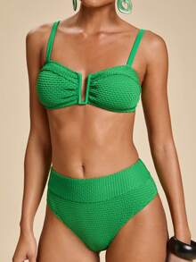 Travachic Conjunto de traje de baño minimalista de unicolor para mujer - Multicolor - Ver 1