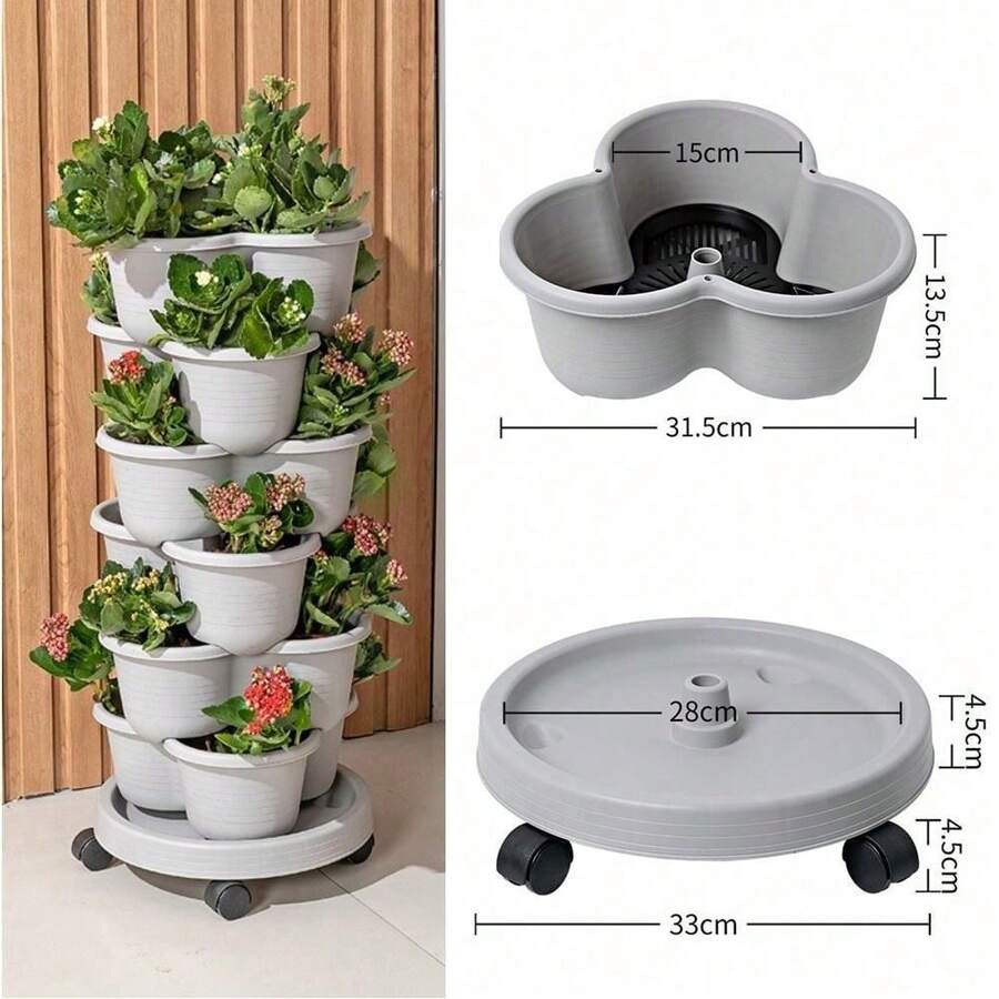 塑料立式多层可堆叠草莓种植塔,适用于家庭花园、香草、花卉和蔬菜,带可移动轮子。 - B - 查看 1