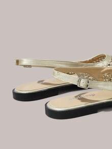 Styleloop Ladies, Buckles, Decoration, Flats, Bohemian, Woven Flats, Holiday Atmosphere, Summer Wear, Travel Essentials - Gold - View 6