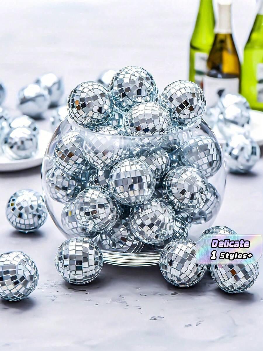 20-Pack Mini Disco Balls - 70s Retro Silver Reflective Glass Ornaments For Aesthetic Room Decor, Wedding, Party, Christmas Holiday Decoration Bedroom Decor Home Decor Wall Decor - Clear - View 1
